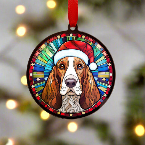 Basset Hound in Santa Hat Suncatcher Decoration